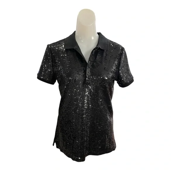 Ralph Lauren Black Sequin Polo Short Sleeve Top (Black Label) size S - Picture 2 of 12